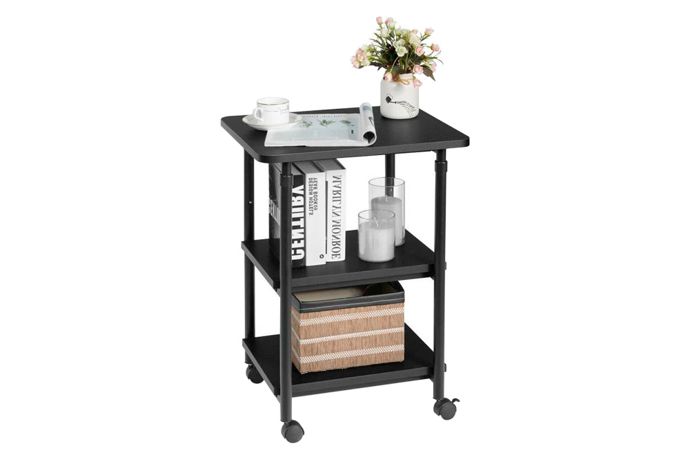 FaFurn 3-Tier Multifunction Adjustable Printer Stand on Wheels - Black, Steel/Wood