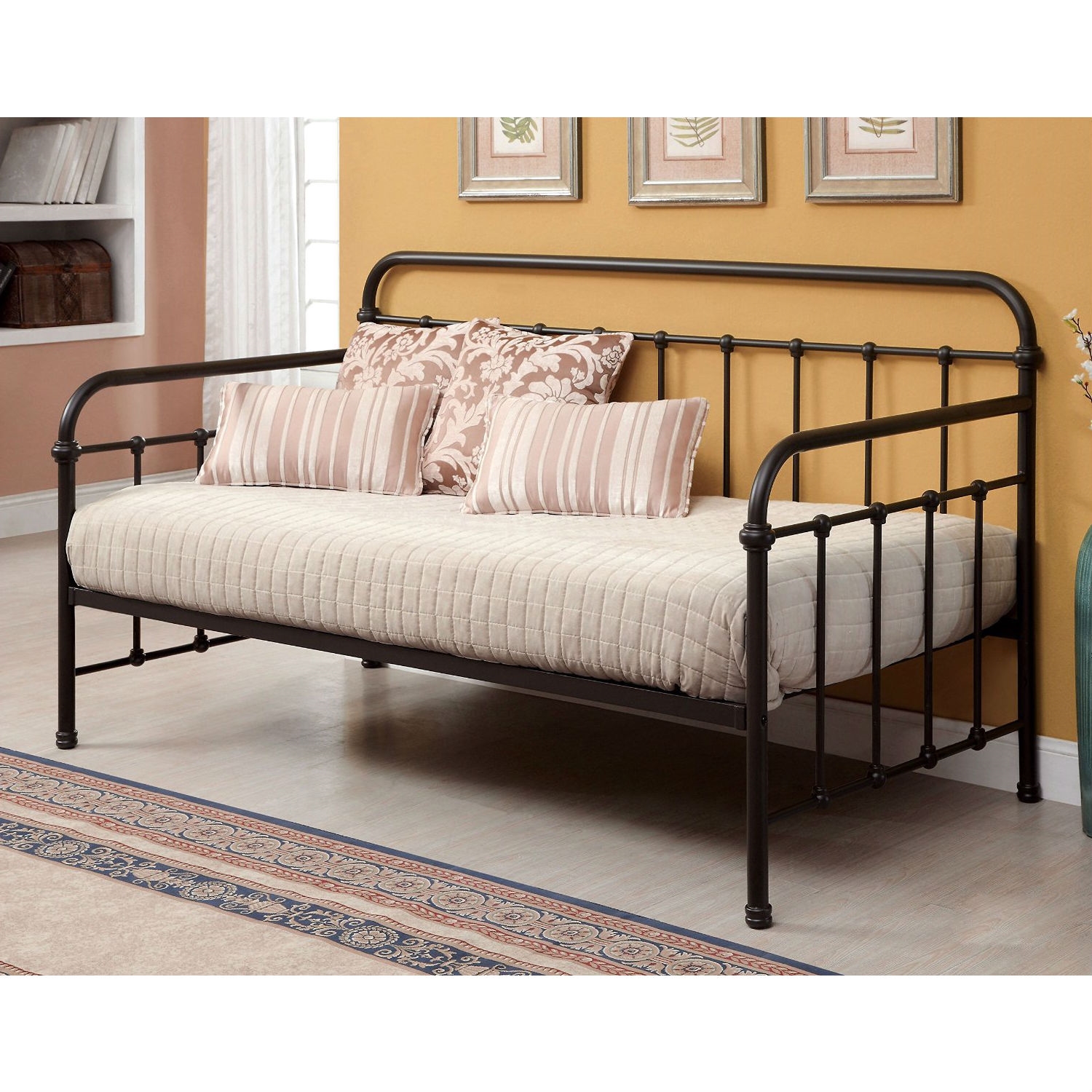 FaFurn - Twin Size Daybed Frame with Rounded Back and Sides in Dark Bronze, Metal