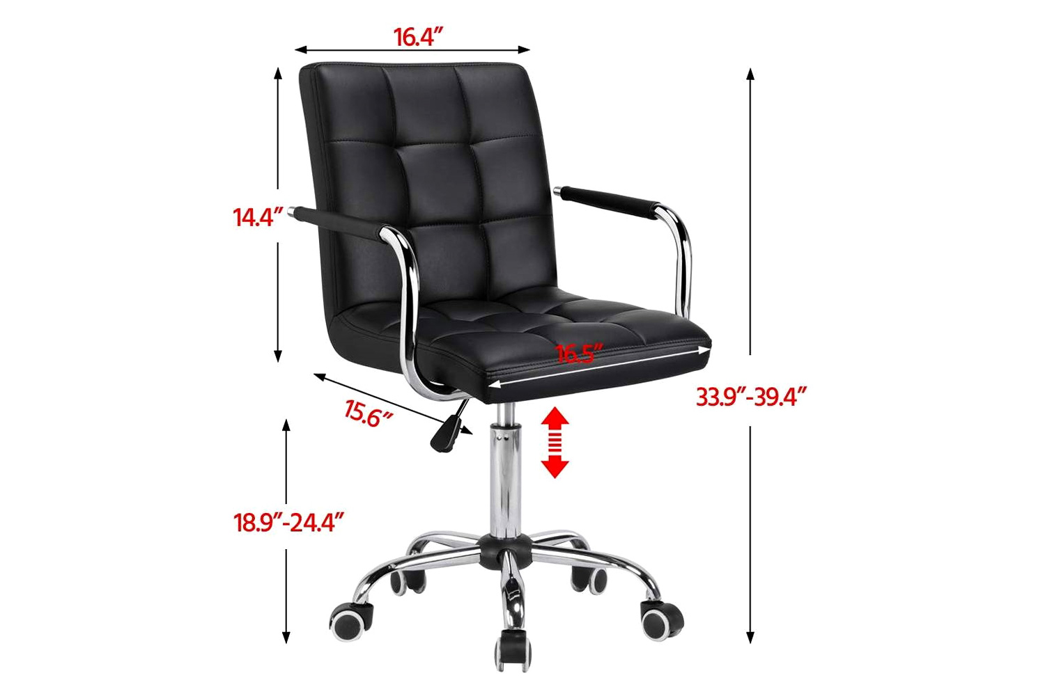 FaFurn Modern Faux Leather Mid-Back Office Chair with Armrests and Wheels - Black