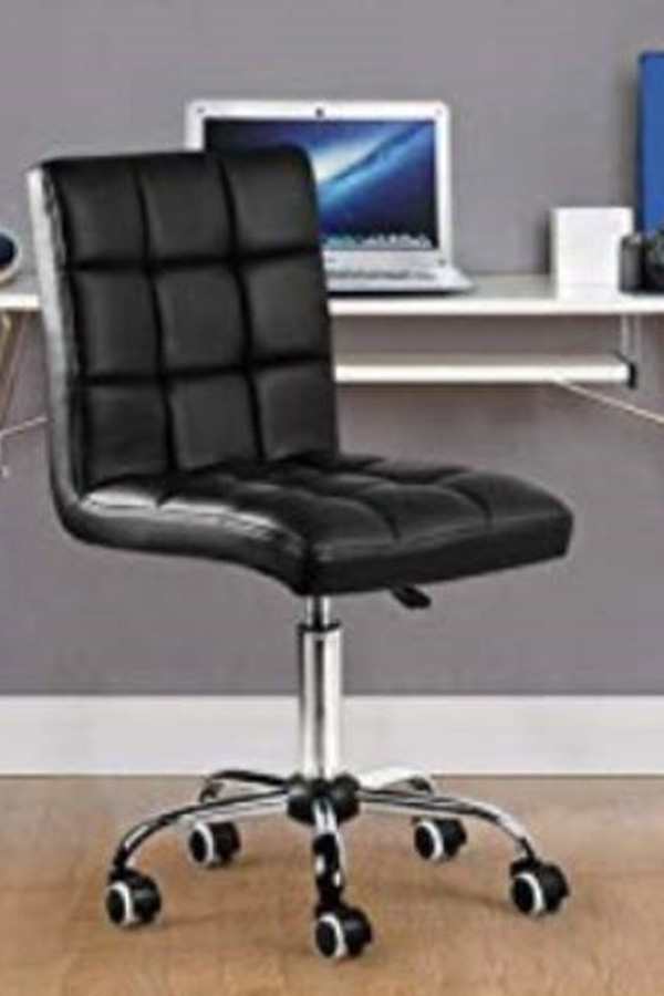 FaFurn Modern Faux Leather Mid-Back Office Chair with Armrests and Wheels - Black