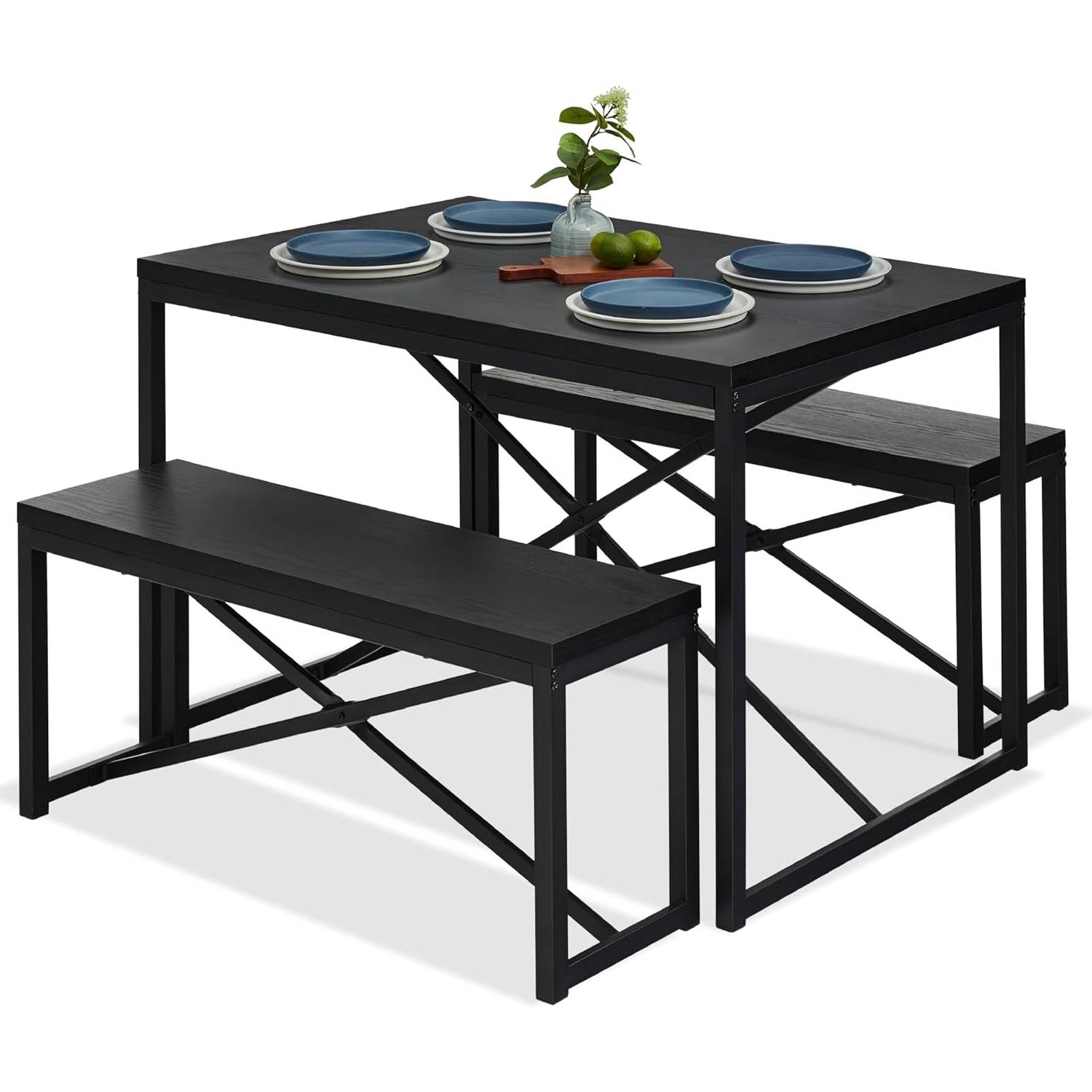 FaFurn 3-Piece Modern Dining Set - Black, Wood