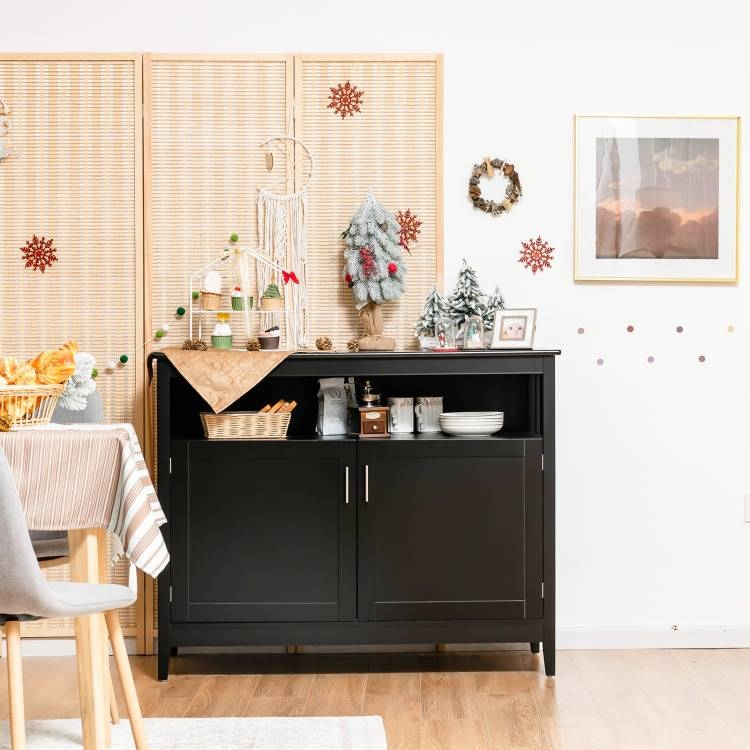 FaFurn Sideboard Buffet with Open Storage Shelf - Black, Wood