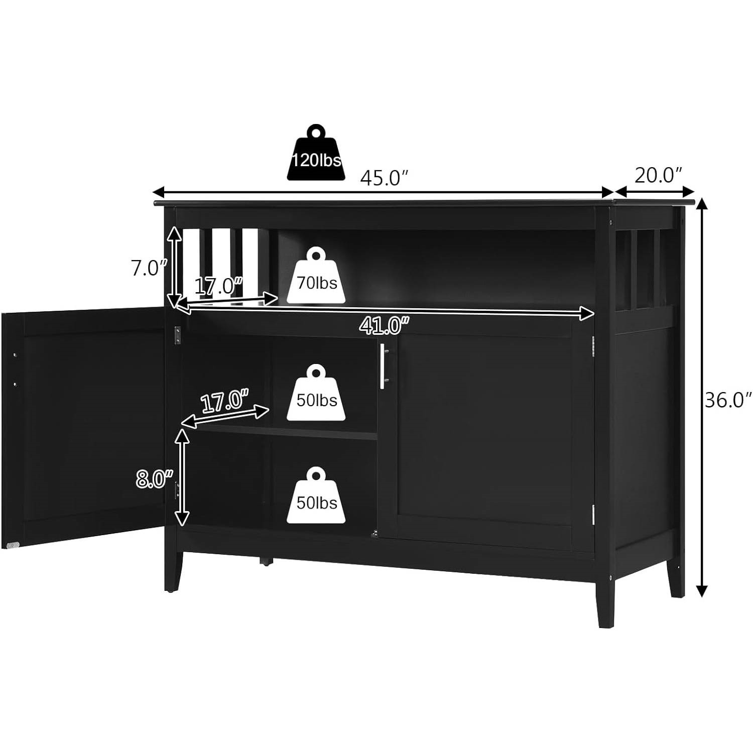 FaFurn Sideboard Buffet with Open Storage Shelf - Black, Wood