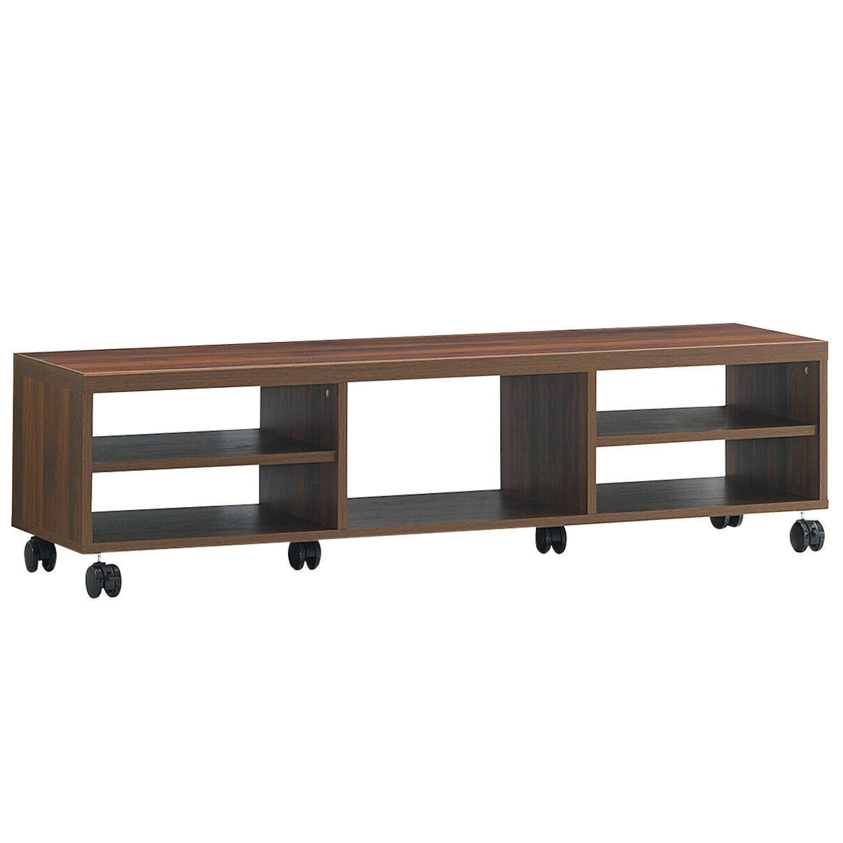 FaFurn - Modern TV Stand/Entertainment Center with 6-Wheels in Brown, Wood