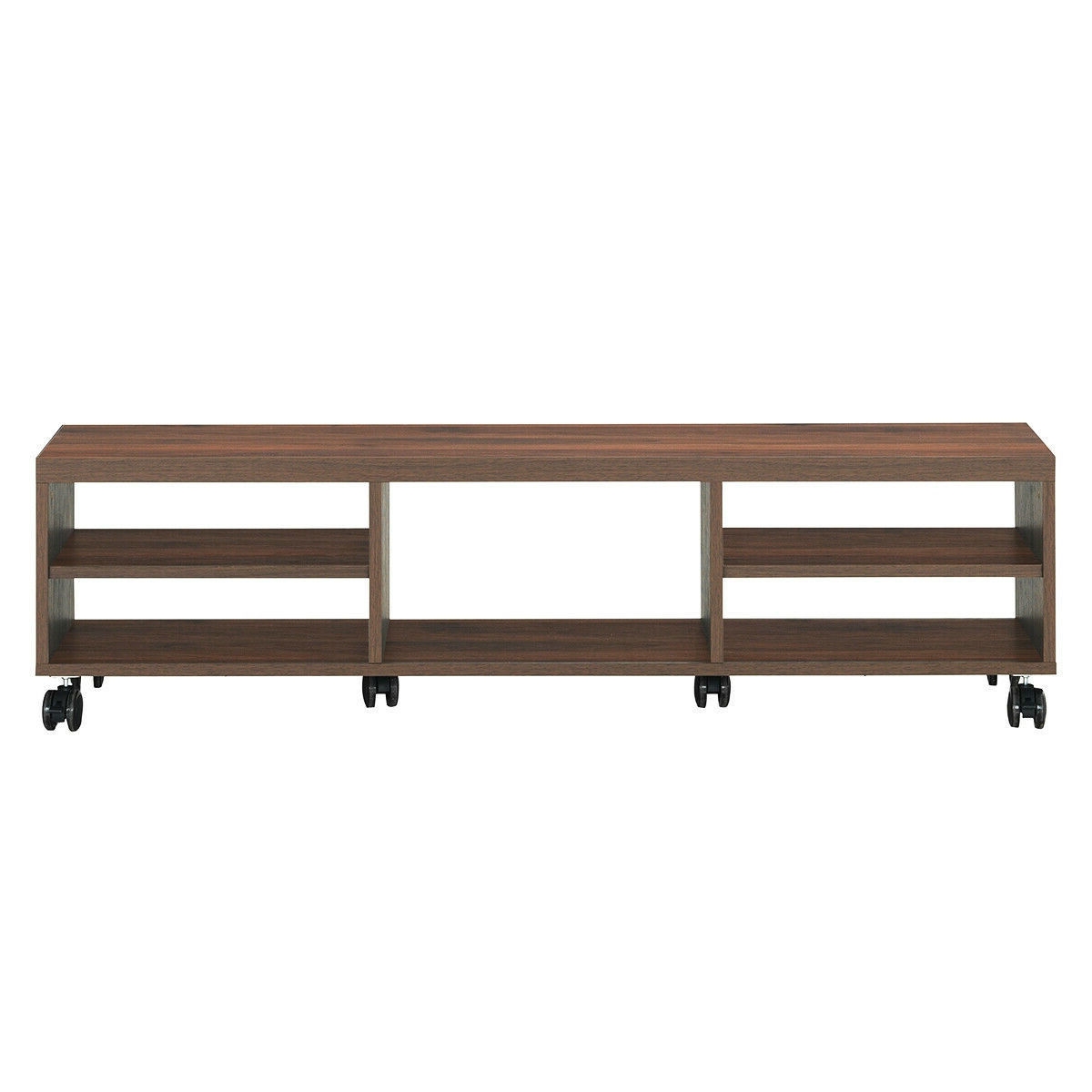 FaFurn - Modern TV Stand/Entertainment Center with 6-Wheels in Brown, Wood