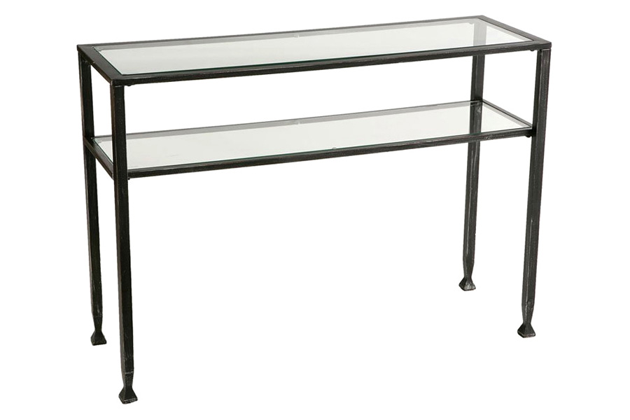 FaFurn - Black Metal Console Sofa Table with Glass Top and Shelves