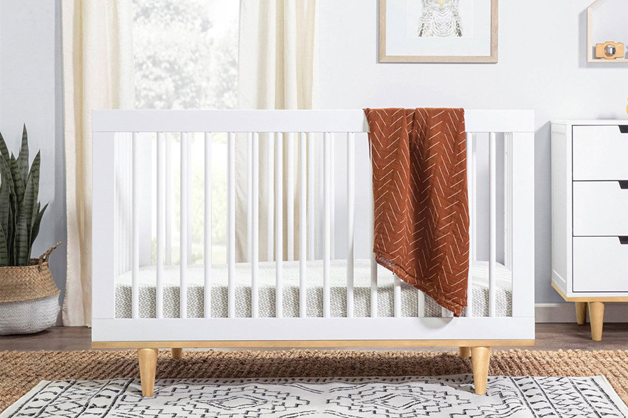 FaFurn - 3-In-1 Modern Solid Wood Crib with Mid Century Style Legs