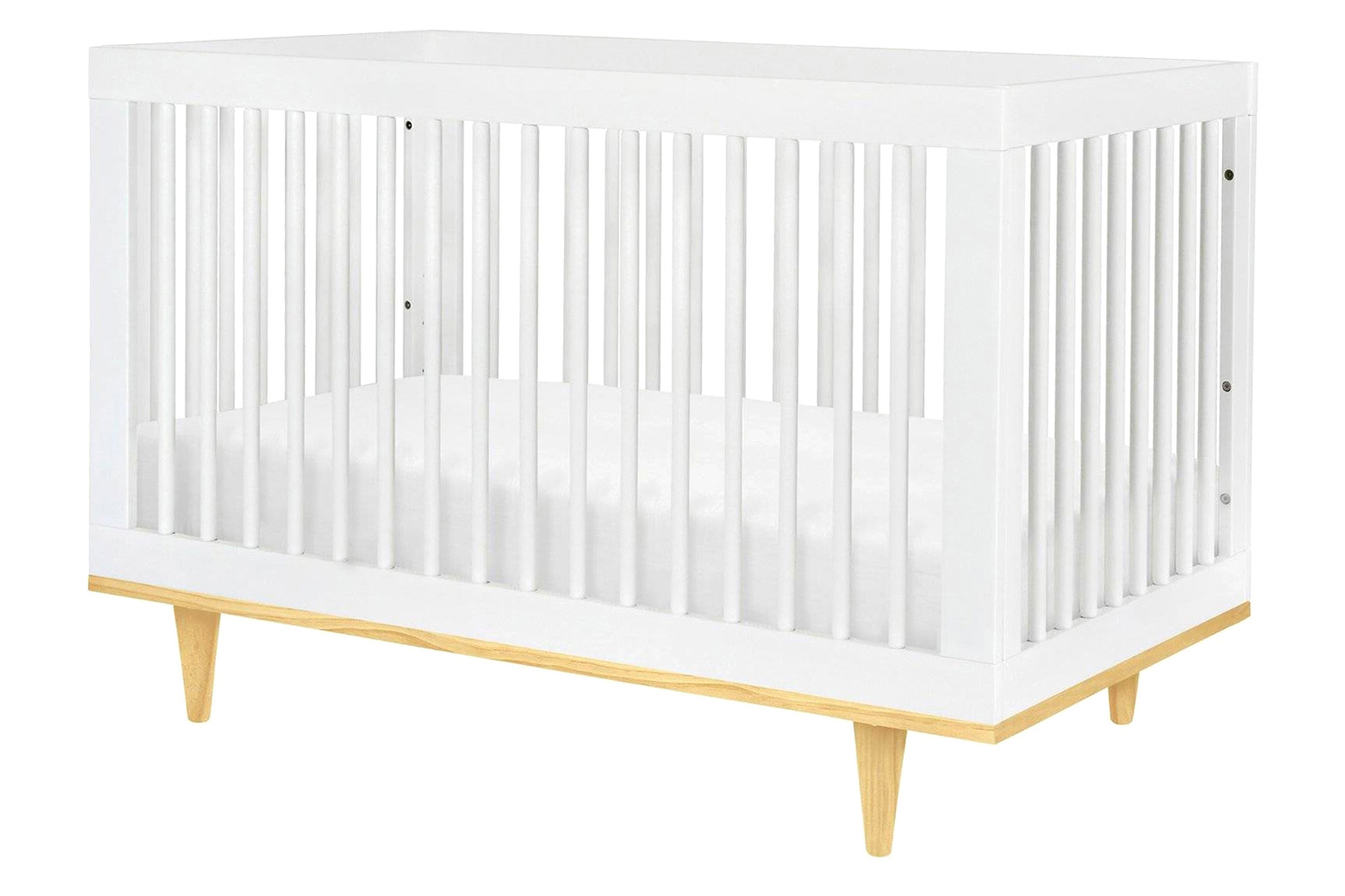 FaFurn 3-In-1 Modern Solid Wood Crib with Mid Century Style Legs - White/Natural