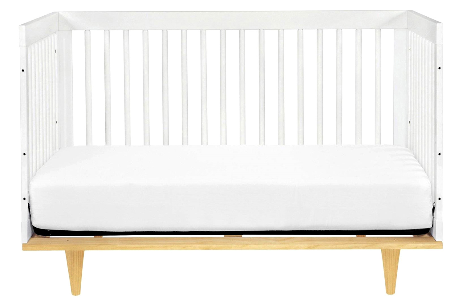 FaFurn 3-In-1 Modern Solid Wood Crib with Mid Century Style Legs - White/Natural