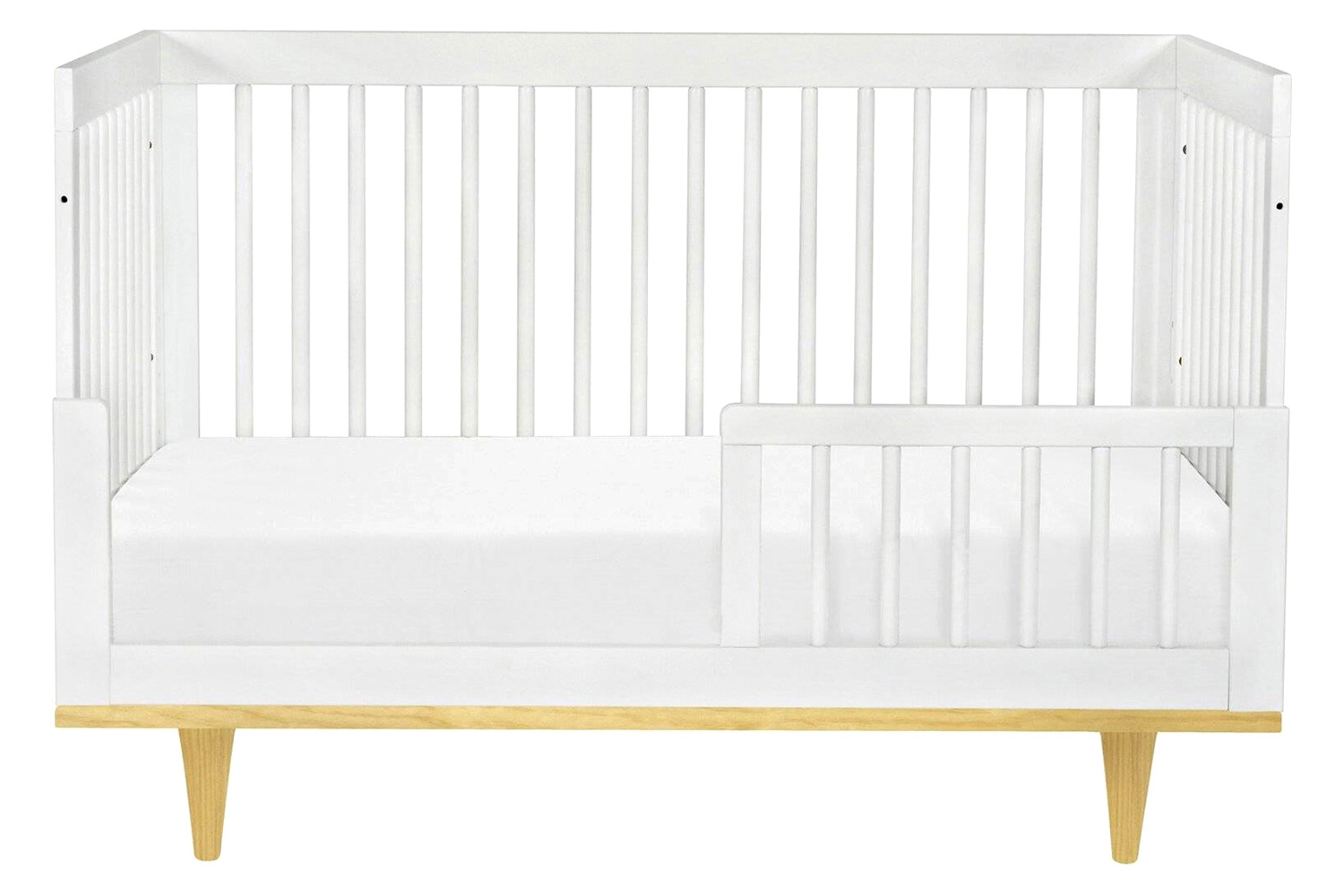 FaFurn 3-In-1 Modern Solid Wood Crib with Mid Century Style Legs - White/Natural