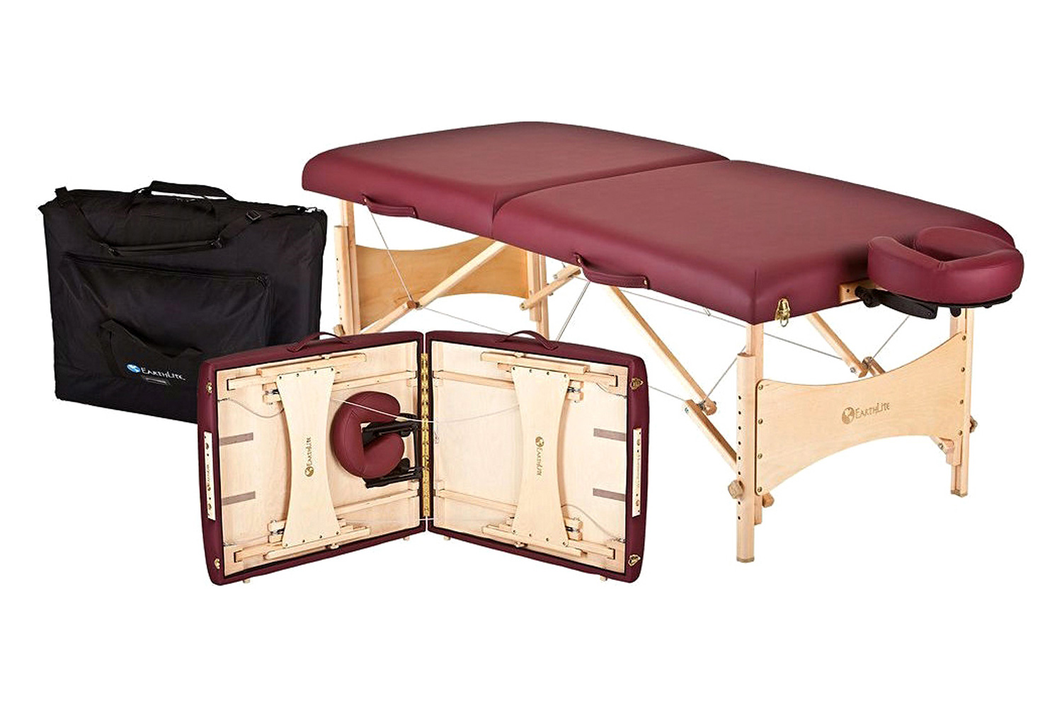 FaFurn - Burgundy Portable Massage Table with Adjustable Headrest and Carry Case