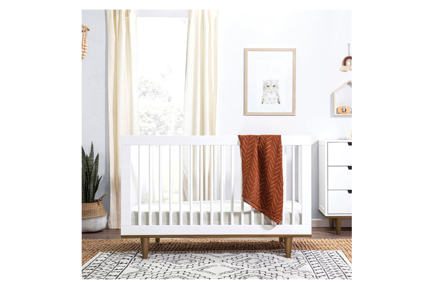 FaFurn - 3-In-1 Modern Solid Wood Crib with Mid Century Style Legs