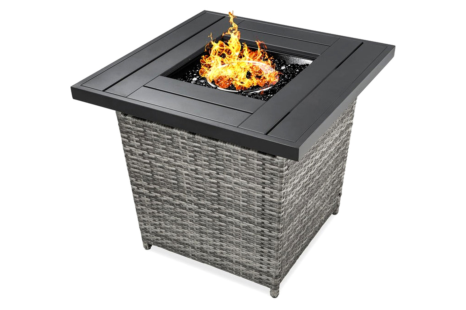 FaFurn - Resin Wicker Fire Pit Lp Gas Propane with Faux Wood Tabletop and Cover