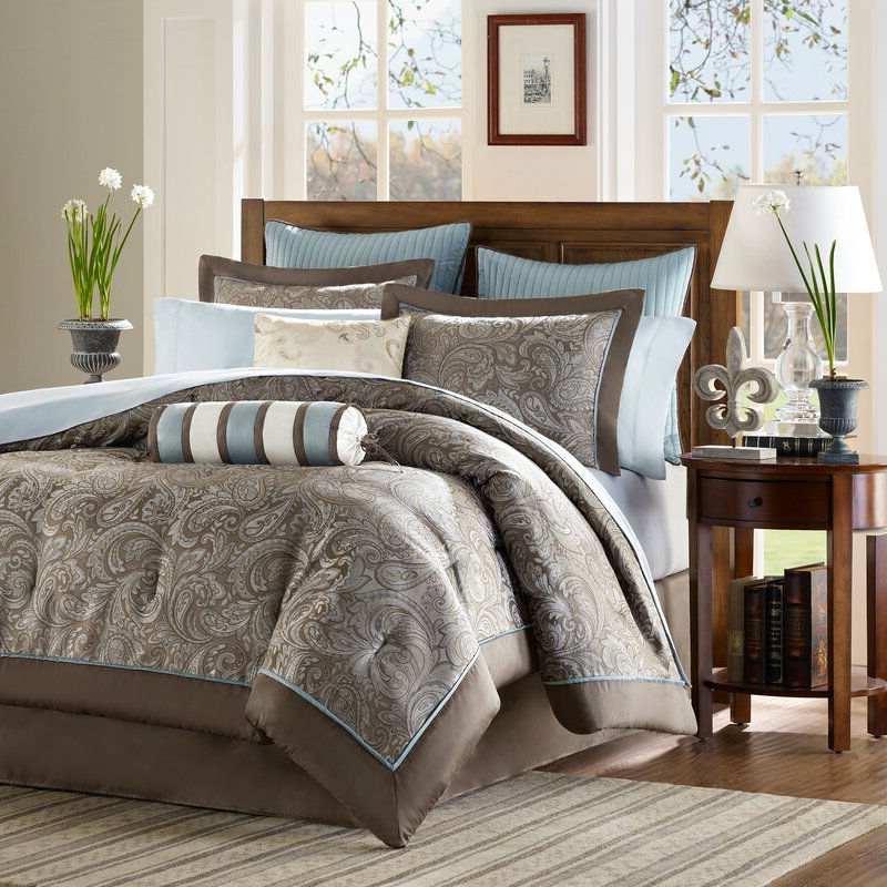 FaFurn - 12-Piece Queen Size Comforter Set in Brown/Blue