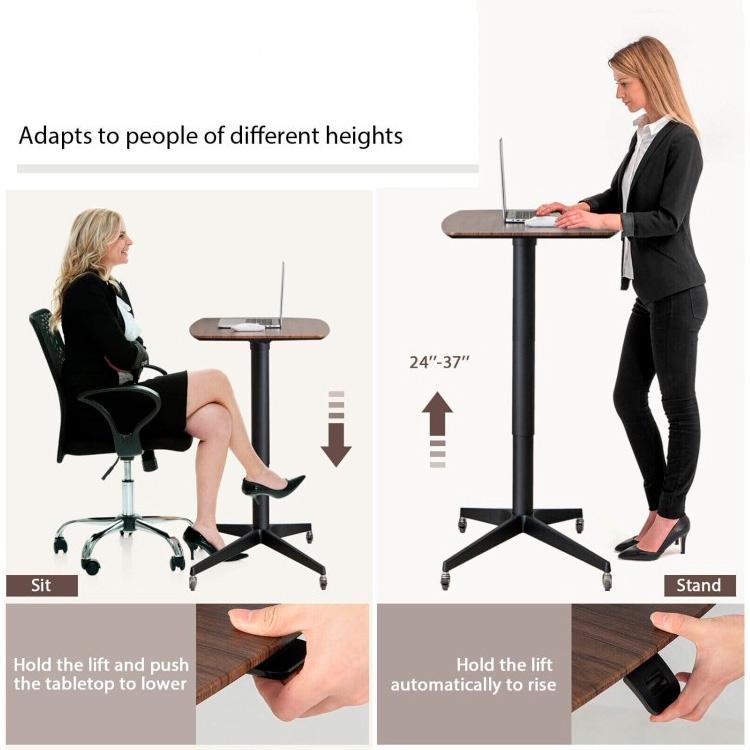 FaFurn™ Adjustable Mobile Standing Desk with Lockable Wheels - Black/Brown, MDF/PP/Aluminum