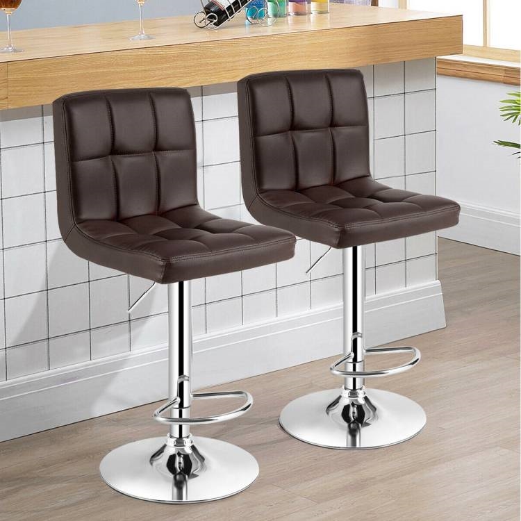 FaFurn Set of 2 Modern Adjustable Barstool with PU Leather Swivel Seat - Brown