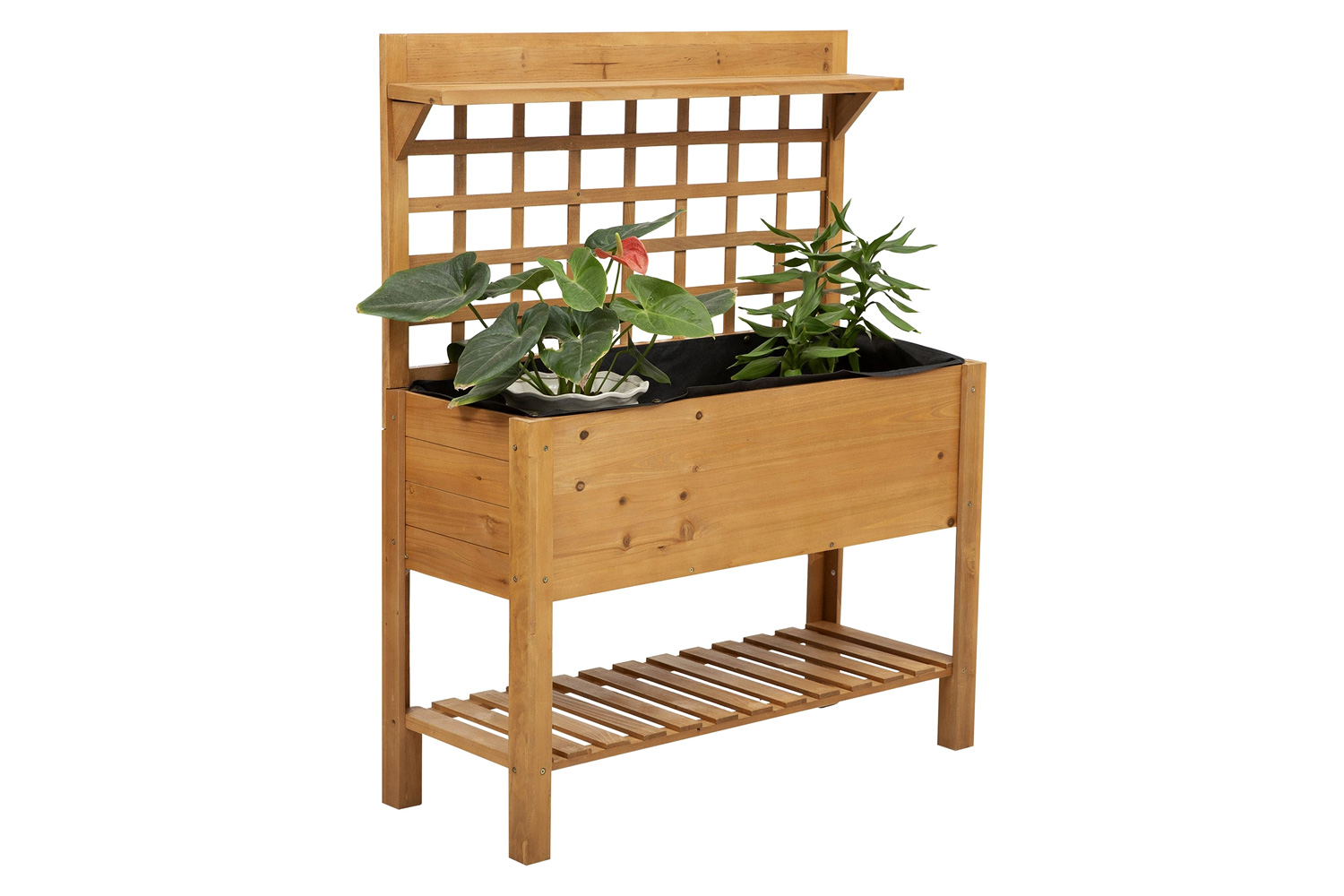 FaFurn - Solid Fir Wood Trellis Elevated Garden Raised Planter Bed with Wheels