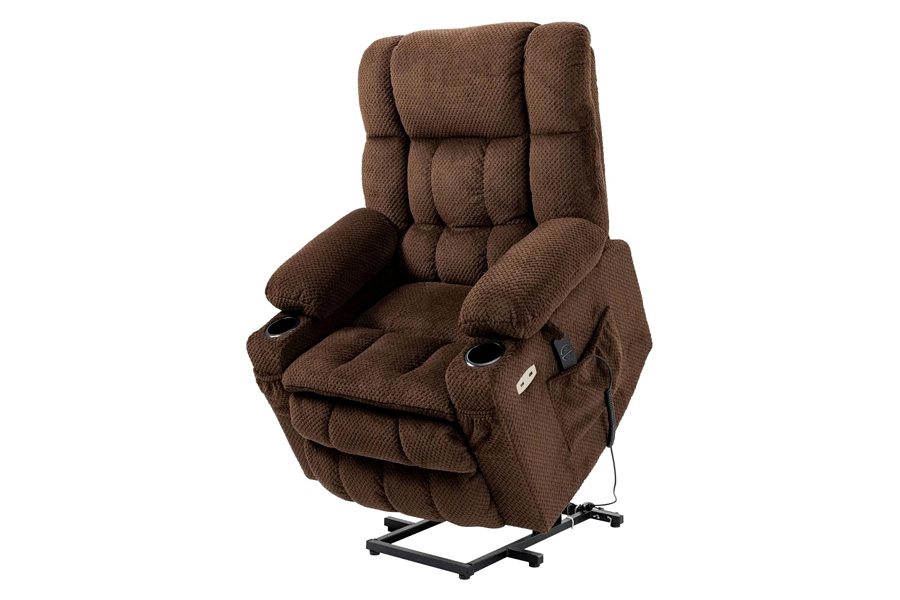 FaFurn™ - Brown Upholstered Power Lift Chair Recliner with Usb Ports, Cup Holders, Side Pockets