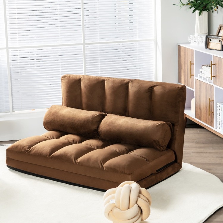 FaFurn Sofa-Bed with Adjustable Back - Brown, Faux Suede