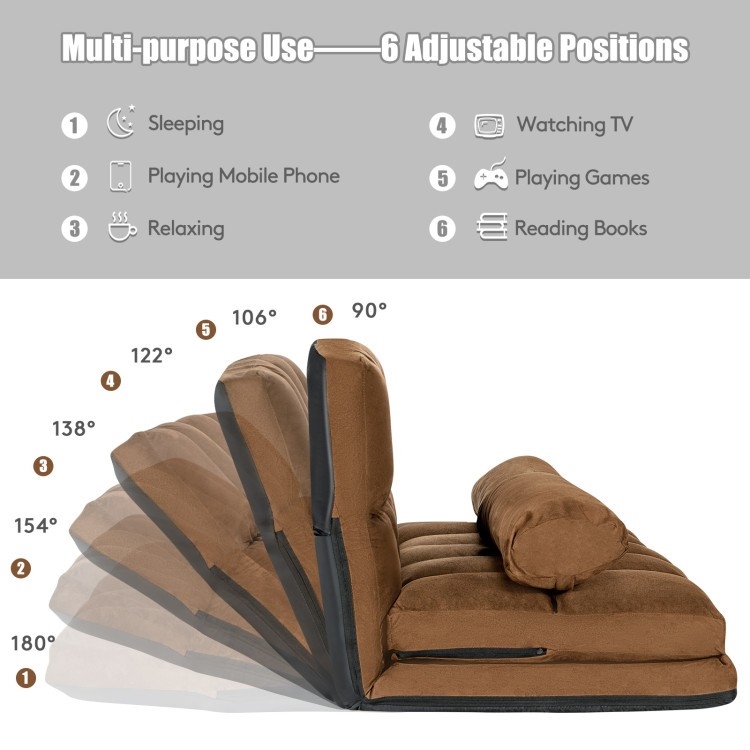 FaFurn Sofa-Bed with Adjustable Back - Brown, Faux Suede