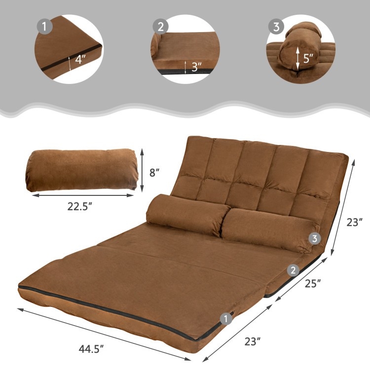 FaFurn Sofa-Bed with Adjustable Back - Brown, Faux Suede