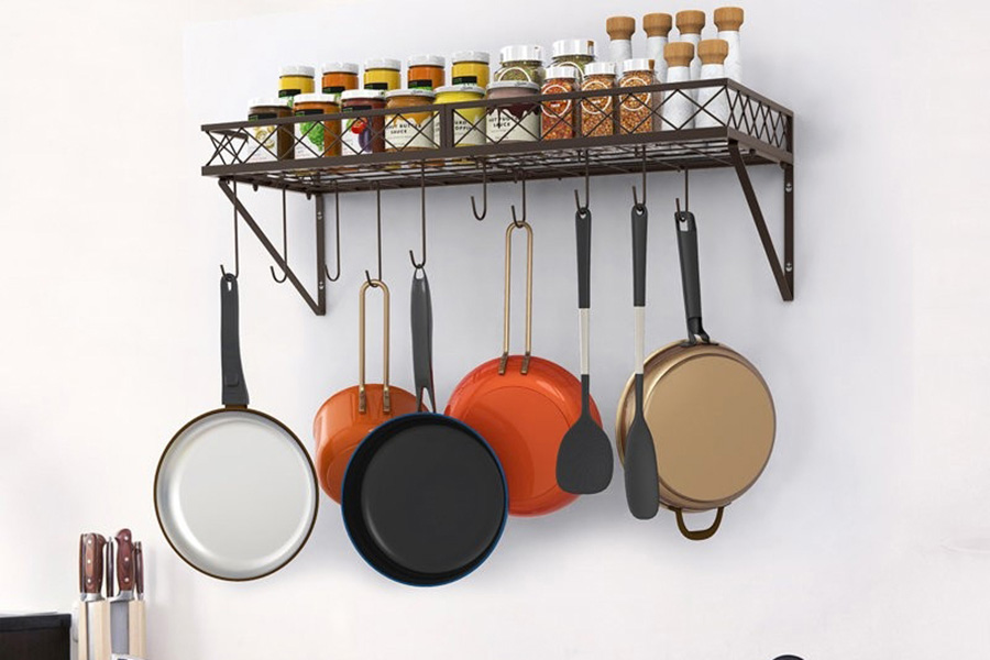 FaFurn - Farmhouse Wall Mounted 10 Hook Pot Rack Organizer Storage in Bronze