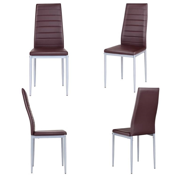 FaFurn Set of 4 Modern Dining Chairs with Metal Legs - Brown, Leather