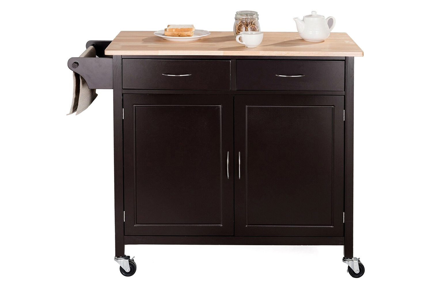 FaFurn Kitchen Island Storage Cart with Wood Top and Casters - Brown