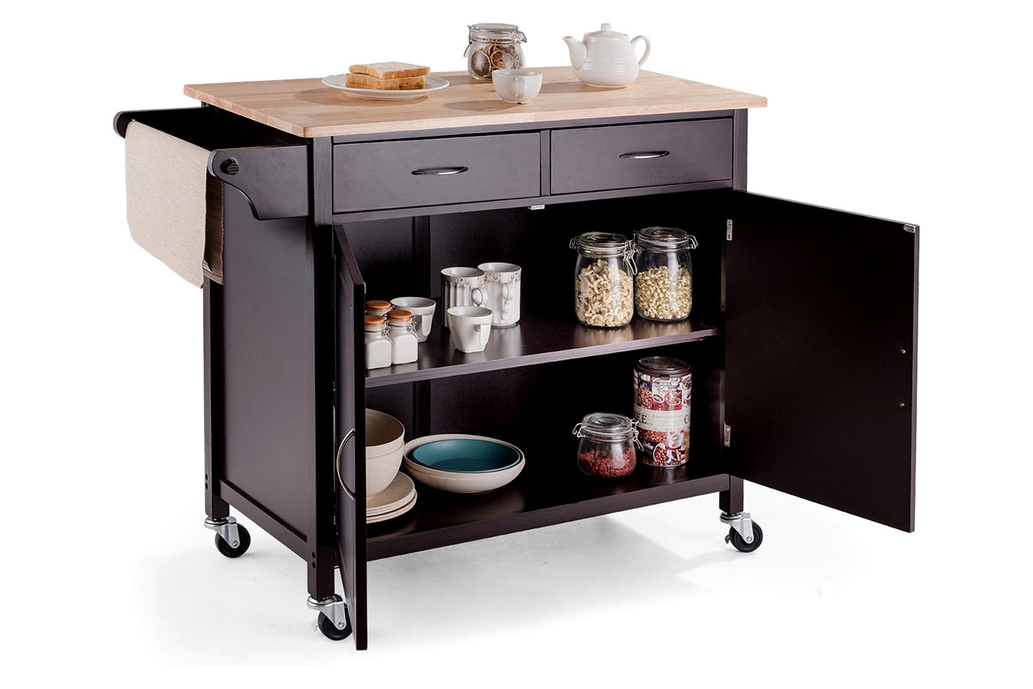 FaFurn Kitchen Island Storage Cart with Wood Top and Casters - Brown