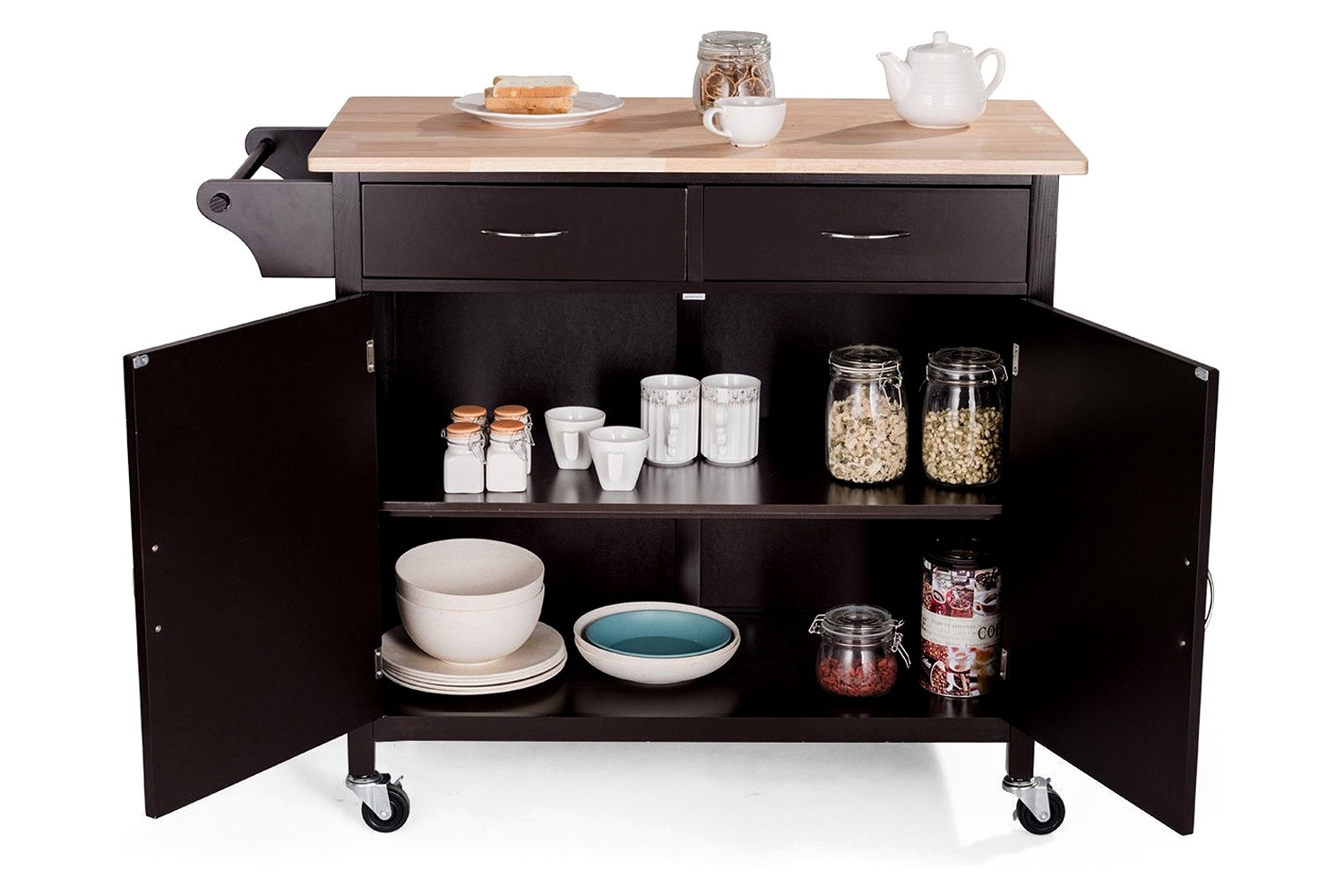 FaFurn Kitchen Island Storage Cart with Wood Top and Casters - Brown