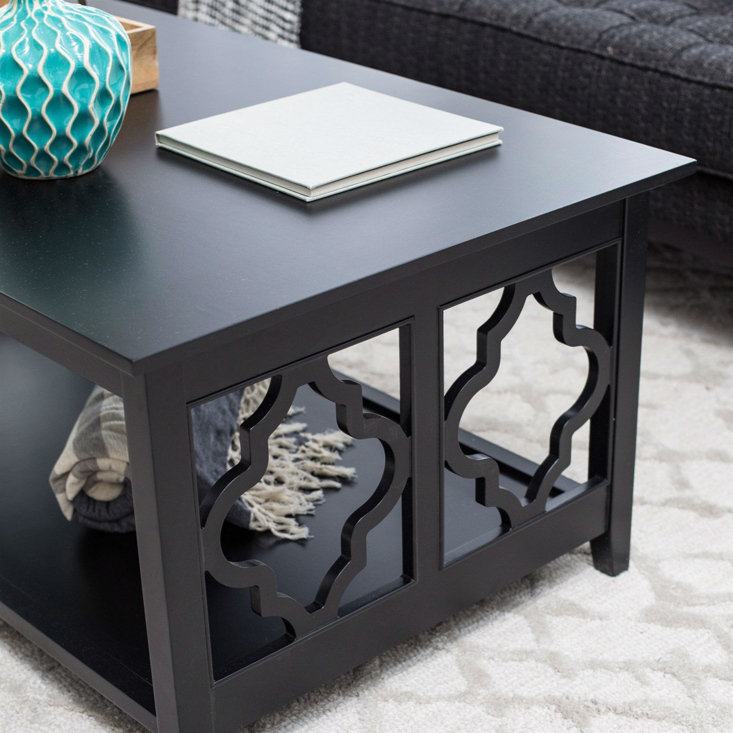 FaFurn™ Coffee Table with Solid Birch Wood Frame - Black, Wood