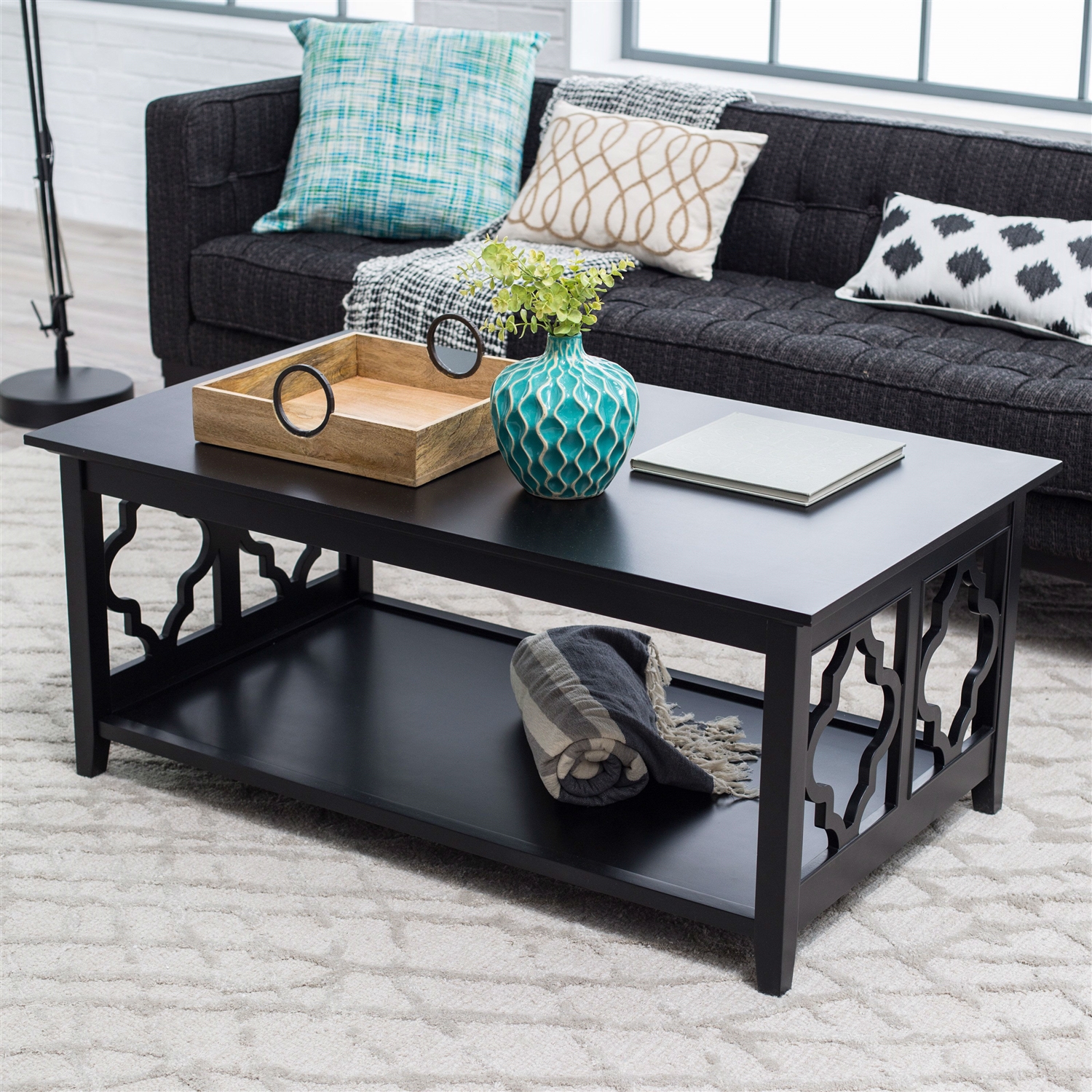 FaFurn™ Coffee Table with Solid Birch Wood Frame - Black, Wood