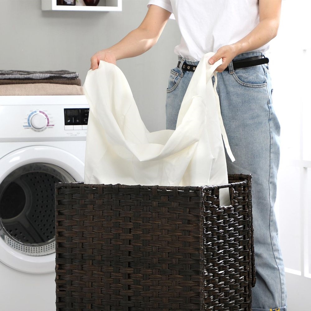 FaFurn Laundry Hamper Basket with Removable Cotton Liner Bag - Brown