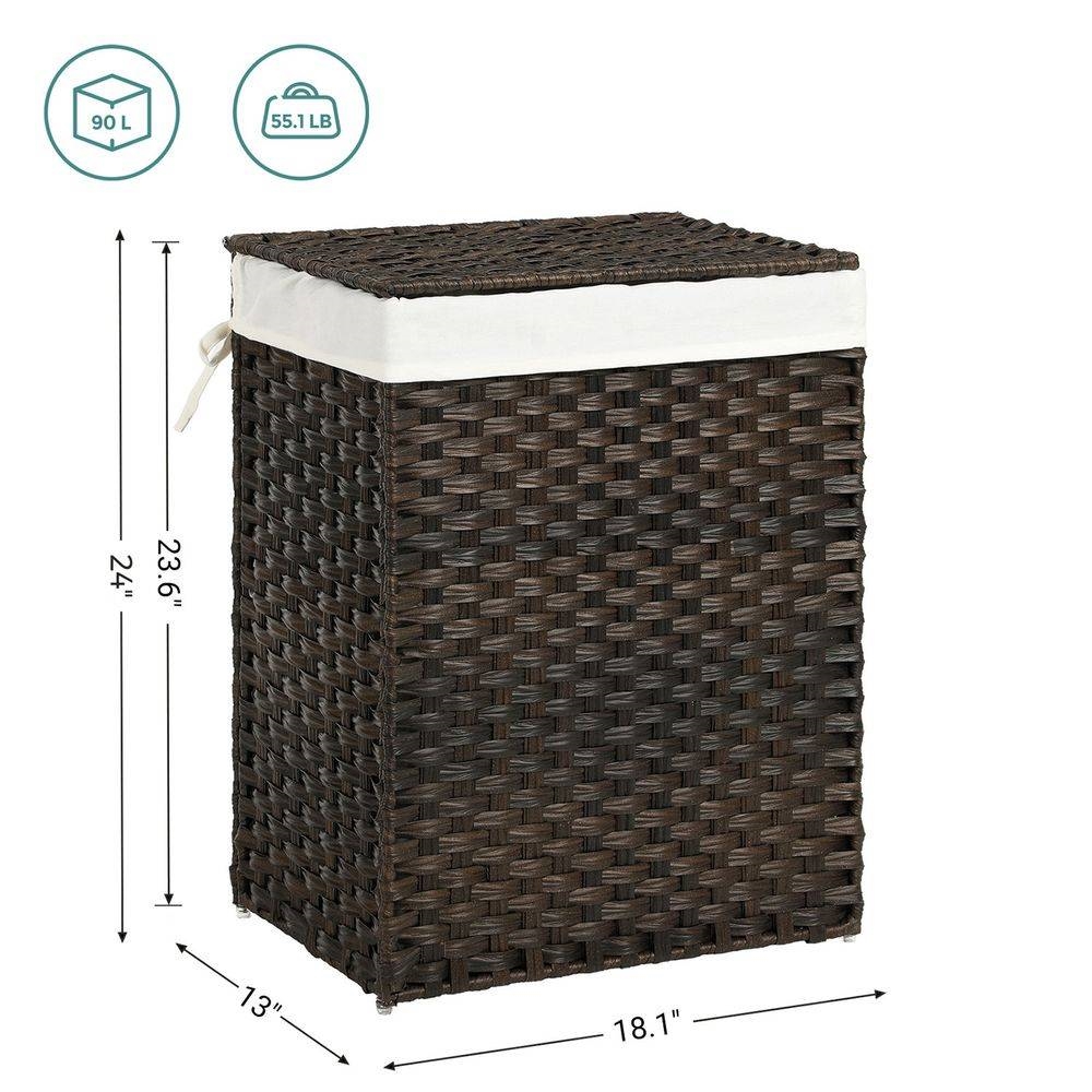 FaFurn Laundry Hamper Basket with Removable Cotton Liner Bag - Brown