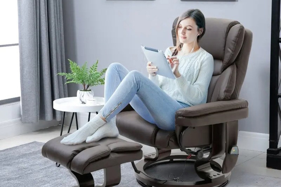 FaFurn™ Adjustable Faux Leather Electric Remote Massage Recliner Chair 3277 W/ Ottoman - Brown