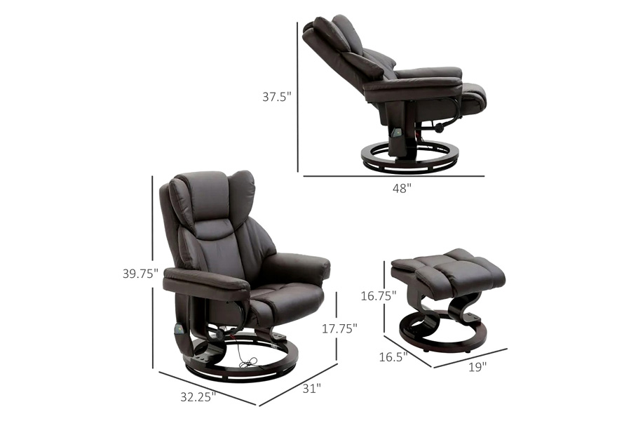 FaFurn™ Adjustable Faux Leather Electric Remote Massage Recliner Chair 3277 W/ Ottoman - Brown