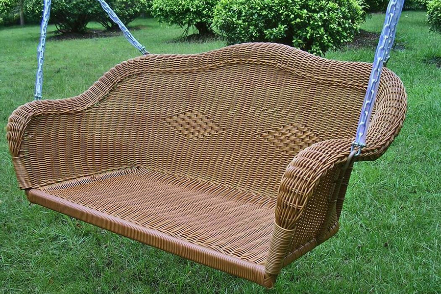 FaFurn - Brown Resin Wicker Porch Swing with 4-Ft Hanging Chain