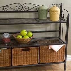 FaFurn - Bakers Rack with Three Rattan Drawers in Metal