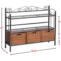 FaFurn - Bakers Rack with Three Rattan Drawers in Metal