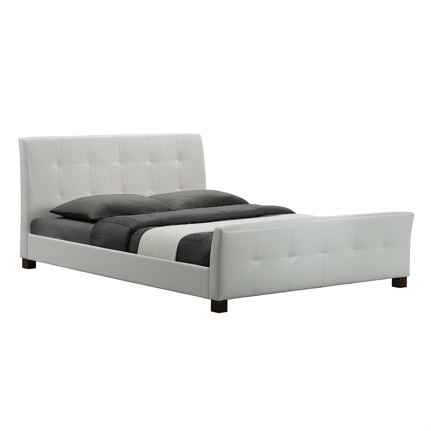 FaFurn - Full Size Platform Bed Frame with Padded Headboard and Footboard in White, Leather