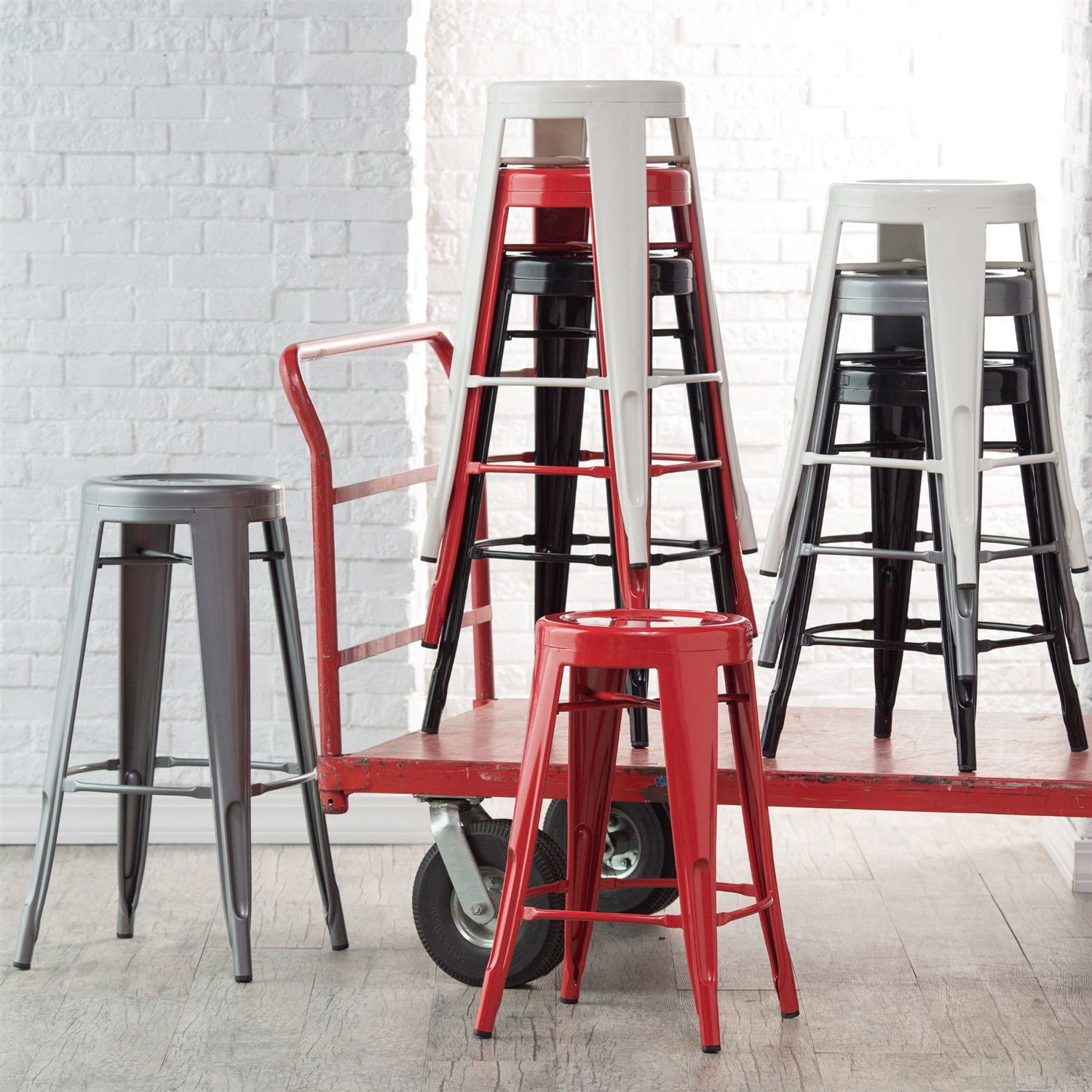 FaFurn - Set of 2 30" Barstools Set in Powder Coat Silver