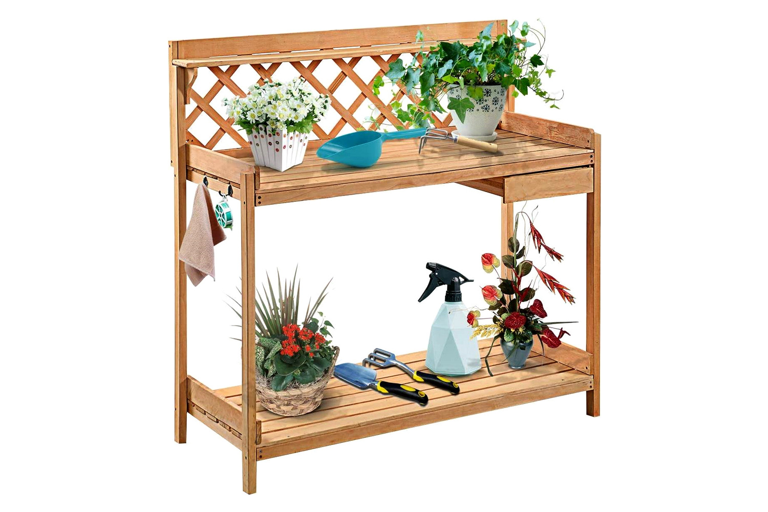 FaFurn - Solid Wood Garden Work Table Potting Bench in Natural Finish