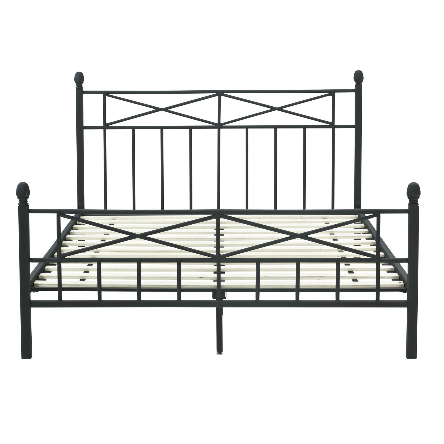 FaFurn - Full Size Platform Bed Frame with Headboard Footboard and Wood Slats in Black, Metal