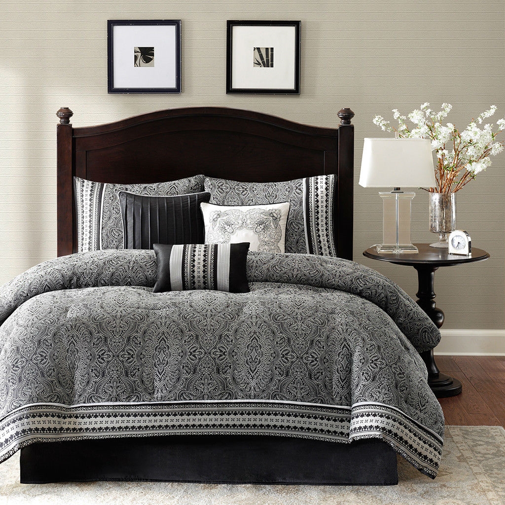 FaFurn - 7-Piece Queen Size Comforter Set in Black/Gray