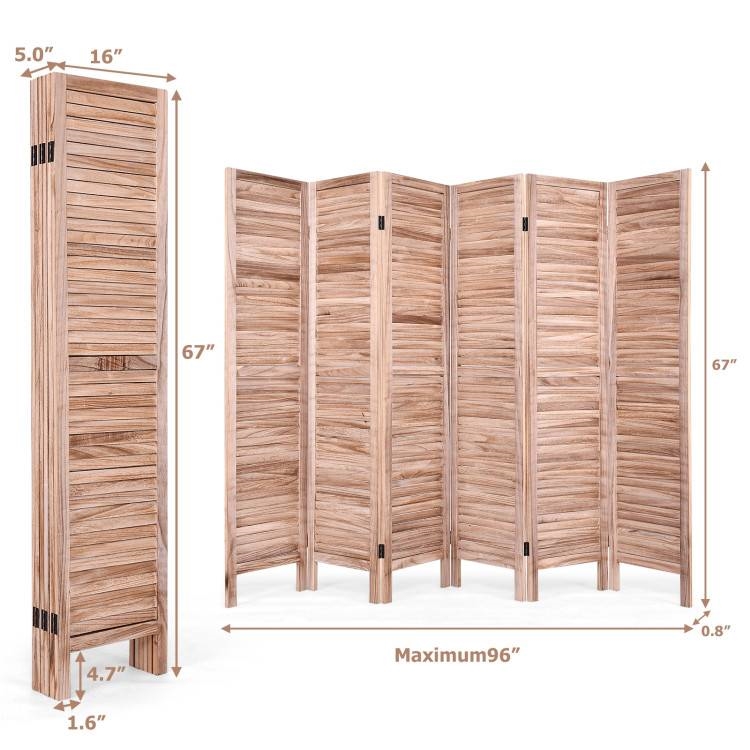 FaFurn Classic 6-Panel Slatted Room Divider Screen - Brown, Wood