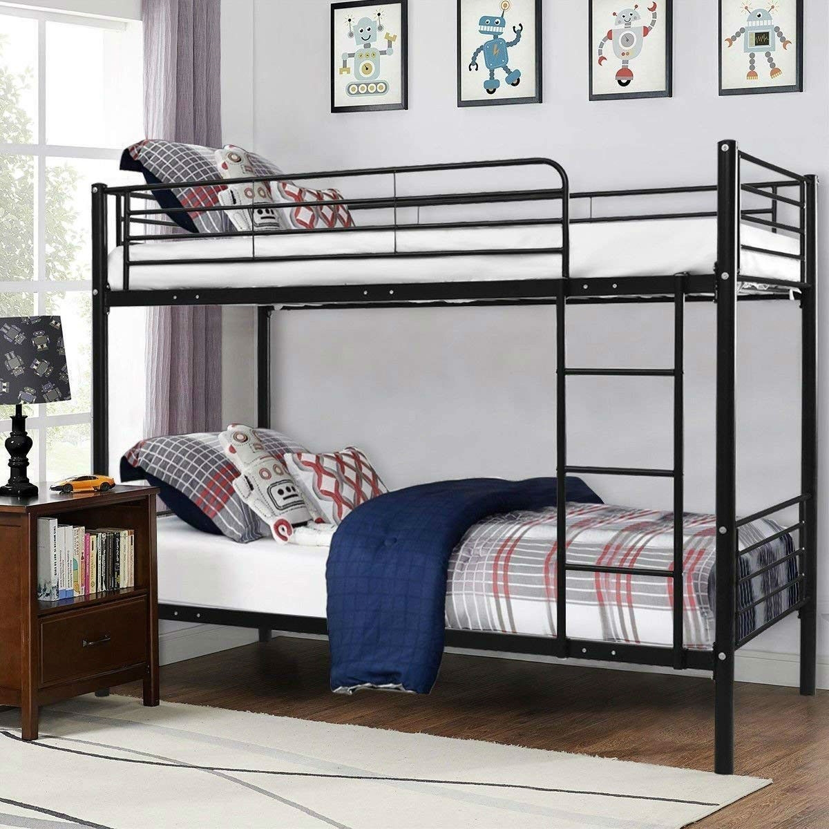 FaFurn - Twin Size Bunk Bed with Ladder in Black/White, Metal