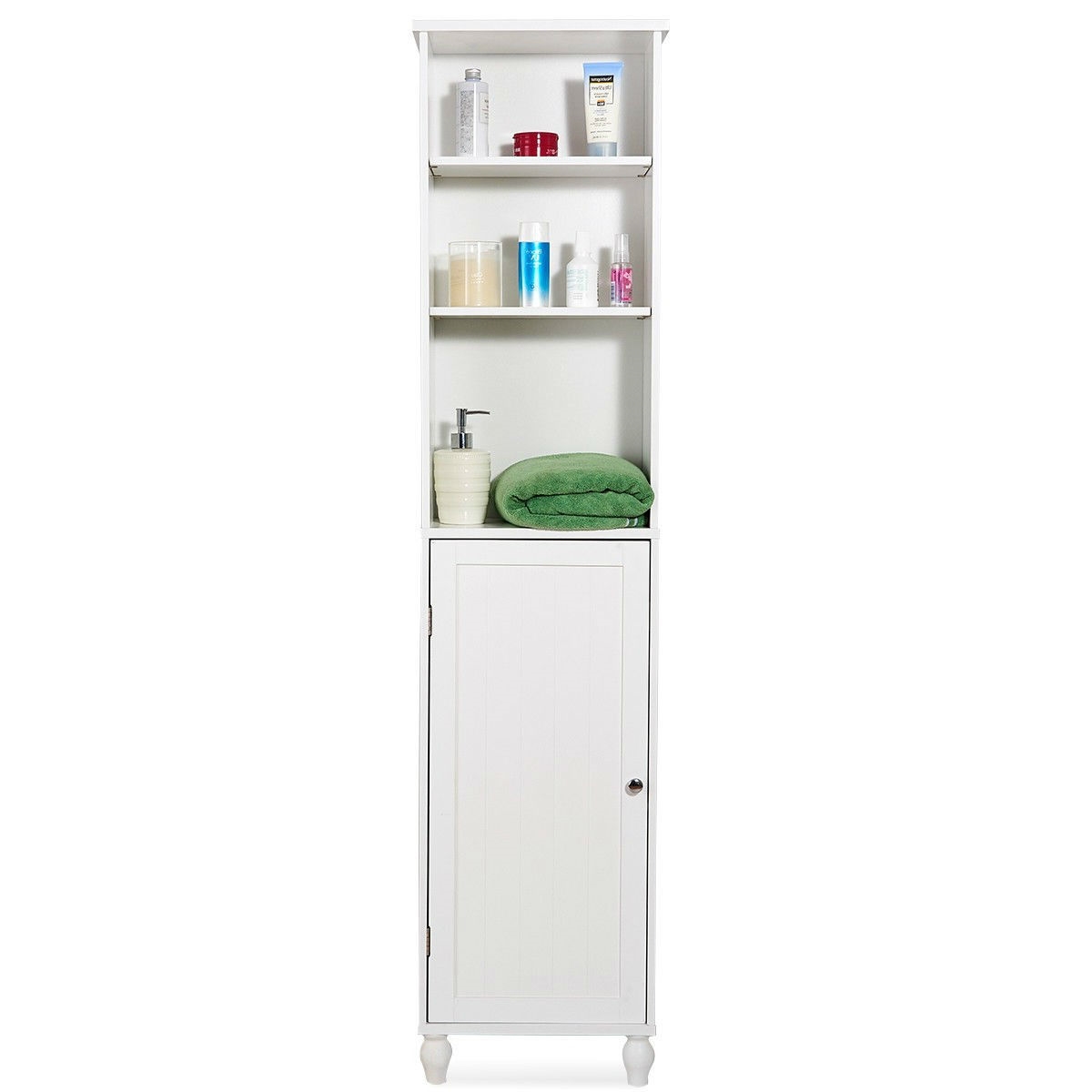 FaFurn Bathroom Linen Tower with Open Shelves - White, Wood