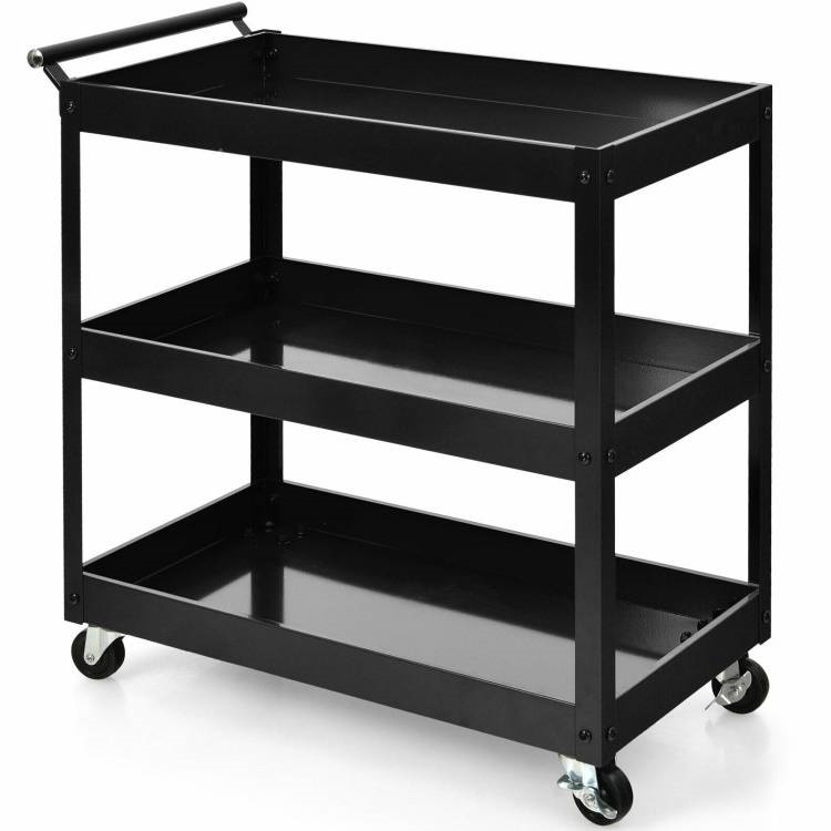 FaFurn Serving Utility Cart with 2 Bottom Shelves - Black, Steel