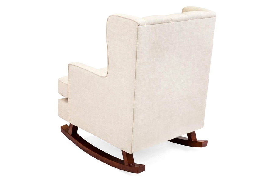 FaFurn - Beige Soft Tufted Upholstered Wingback Rocker Rocking Chair