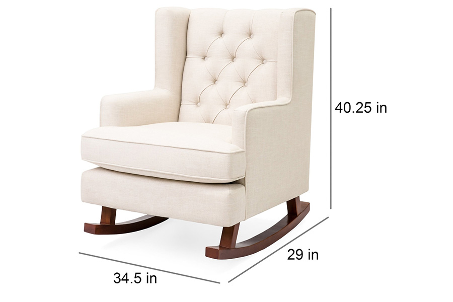 FaFurn - Beige Soft Tufted Upholstered Wingback Rocker Rocking Chair